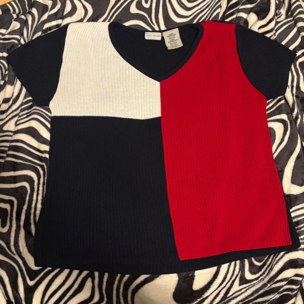 Red White Blue Knit Short Sleeve Sz Medium Sweater White Stag Comfy Americana